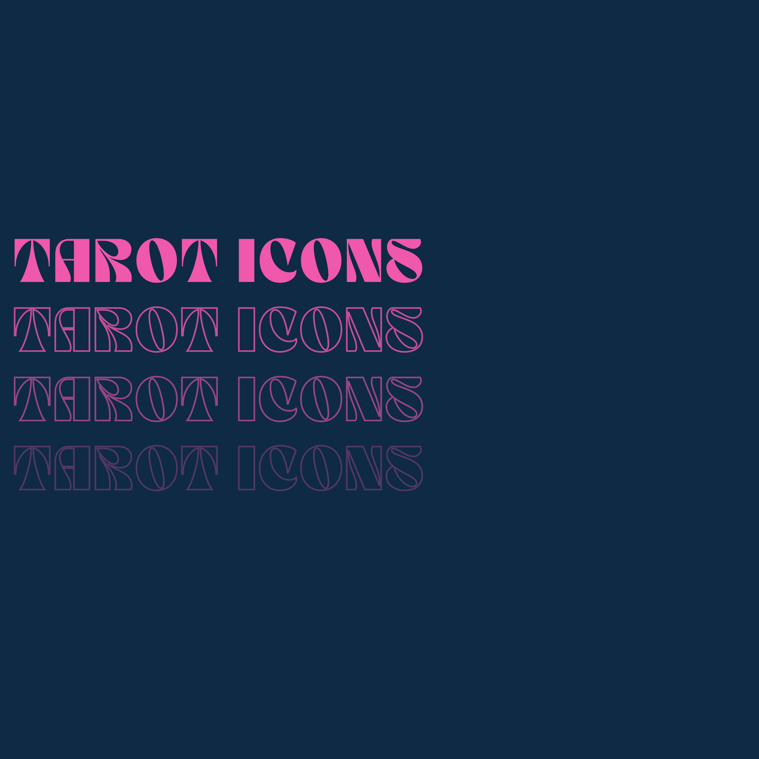 The words Tarot Icons - dark blue background pink text