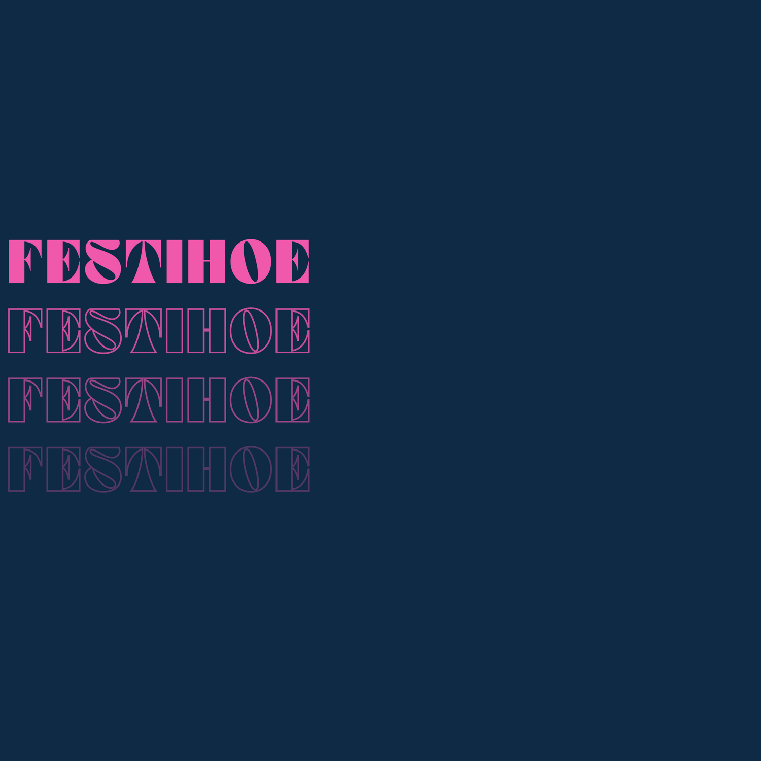The words festihoe - dark blue background pink text